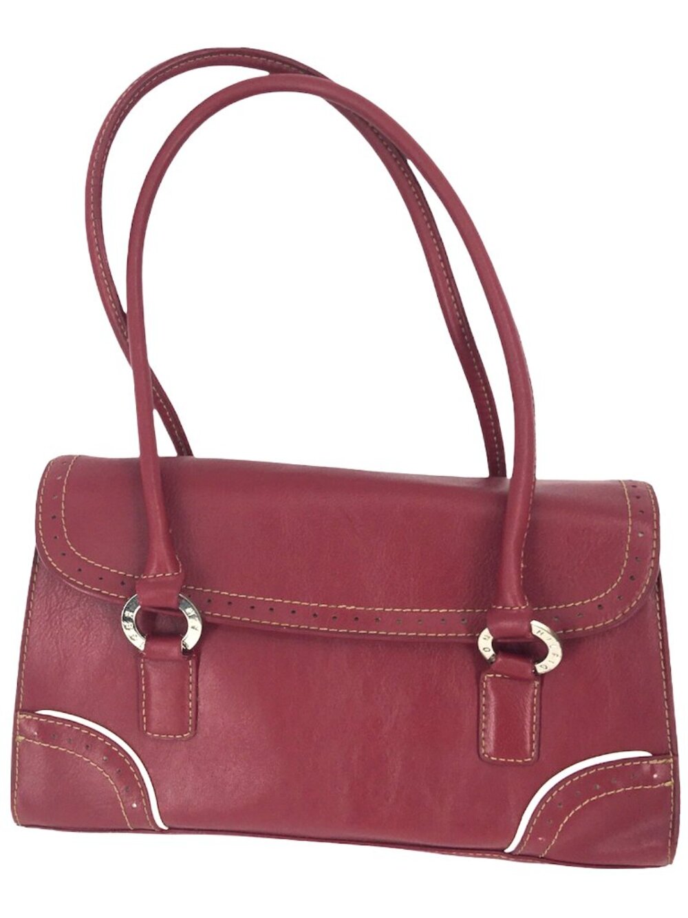 VTG Tommy Hilfiger Red Leather White Piping Shoulder Bag Tote Patriotic Organize
